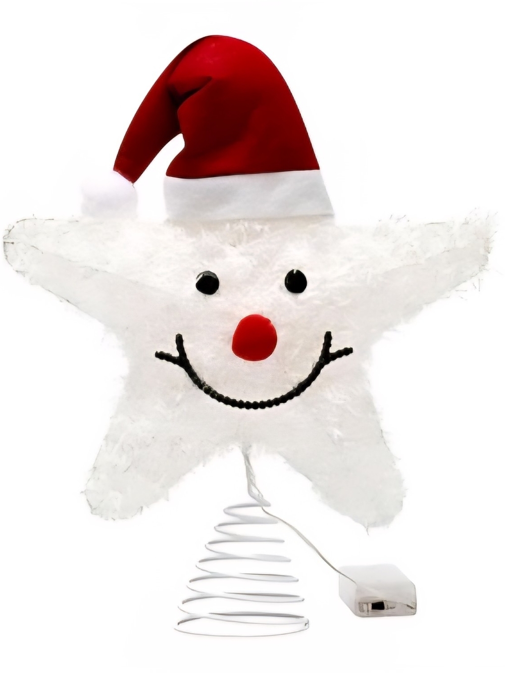 Source Unknown White Star Tree Topper with Red Santa Hat